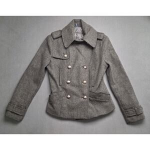 Millard Fillmore Womens Peacoat S Charcoal Gray‎ Wool Double-Breasted Military